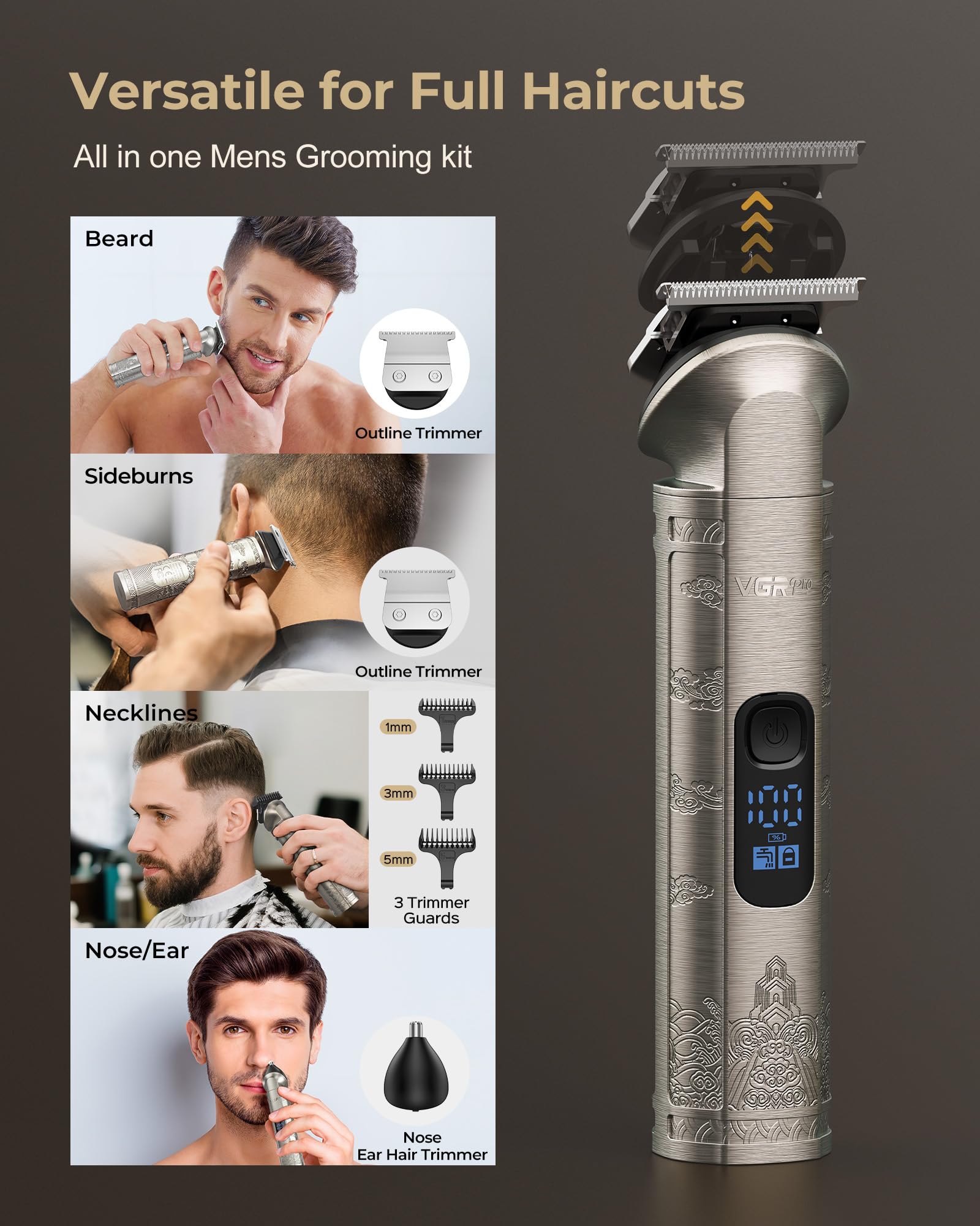 VGRPRO zero-gap trimmer detail highlights 0.1 mm precision.