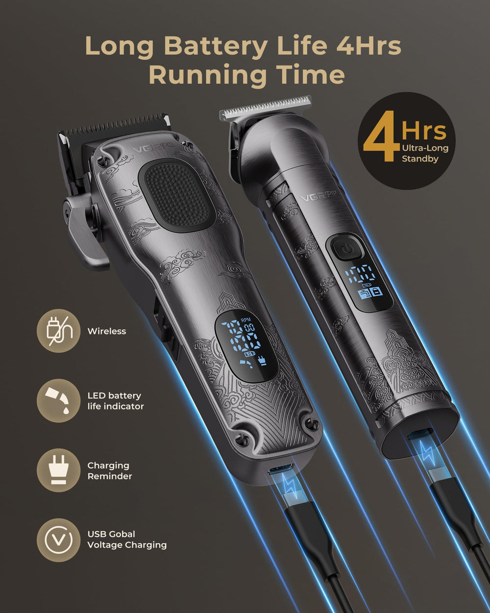 VGRPRO long battery life 240 minutes enables all-day cordless use