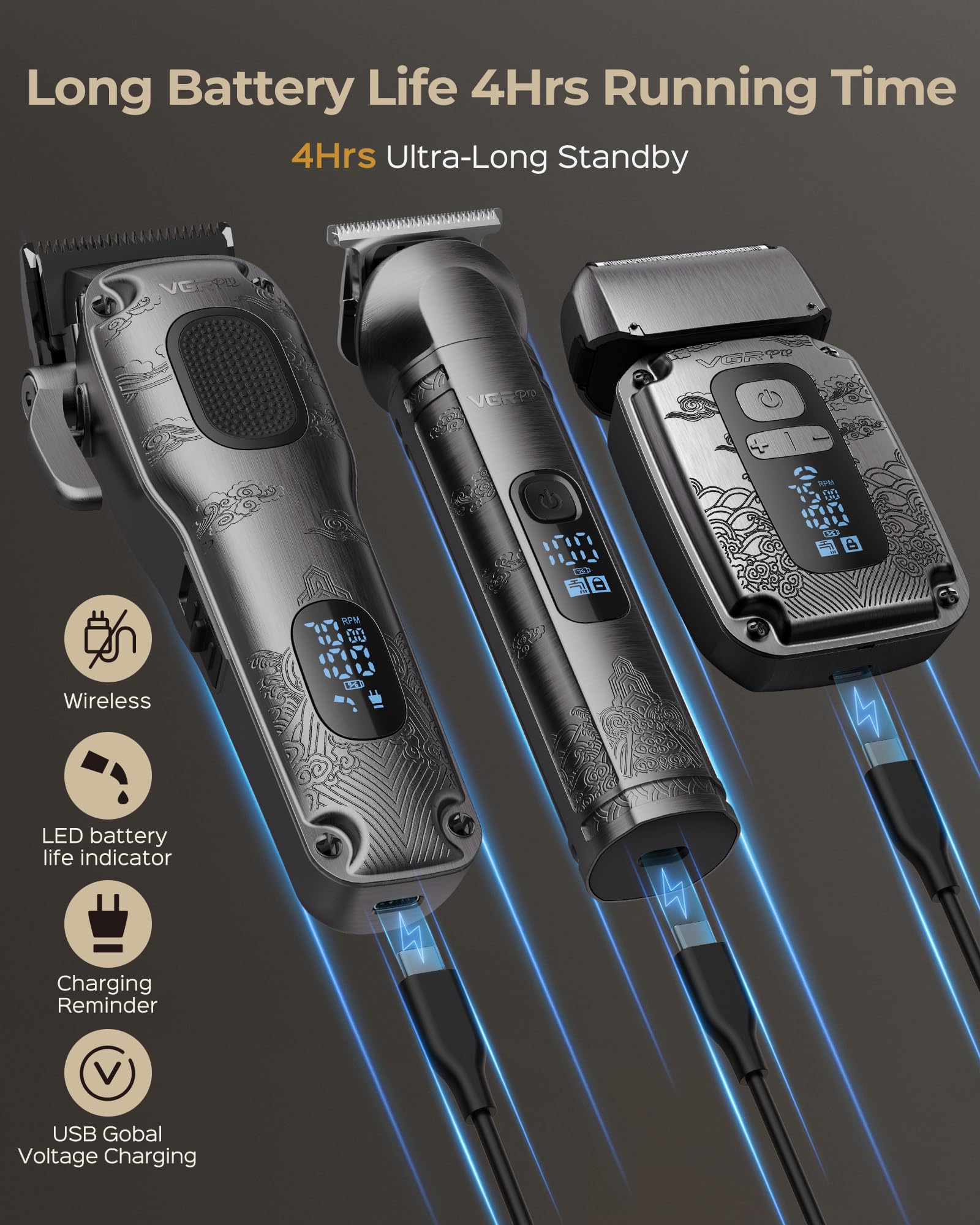VGRPRO waterproof IPX7 gadget enables wet and dry grooming options.