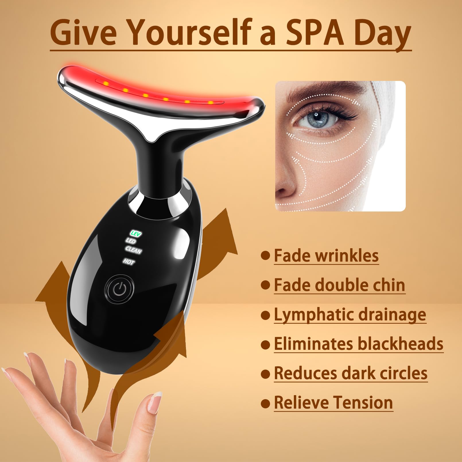 VGY 7-in-1 massager LED panel close-up showcasing red light therapy feature