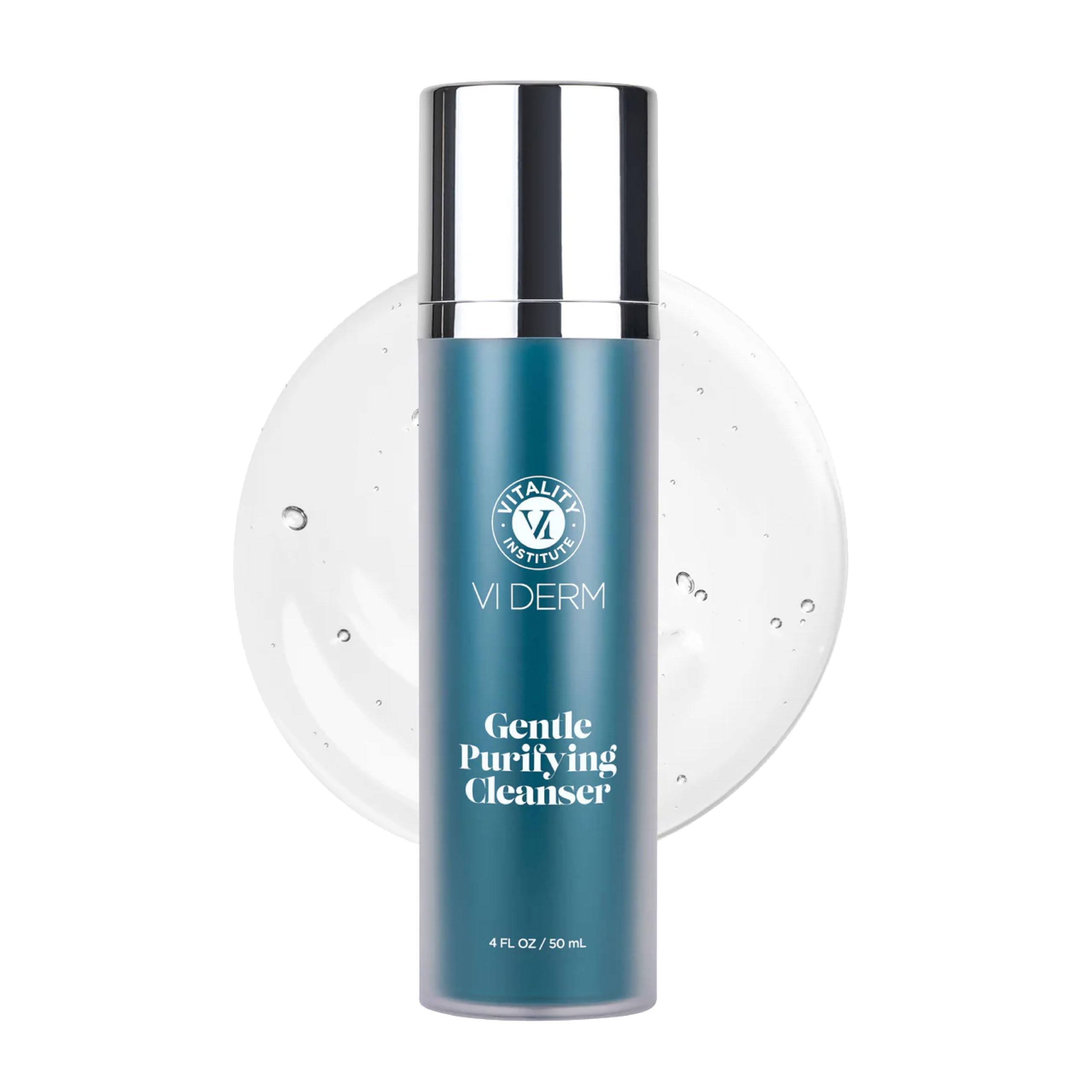 VI DERM Gentle Purifying Cleanser bottle demonstrates daily hydrating cleanse for all skin types