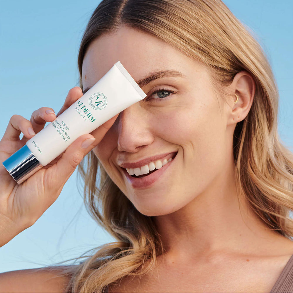 VI Derm SPF 50 Daily UV Defense Aloe Vera and Green Tea ingredients highlight