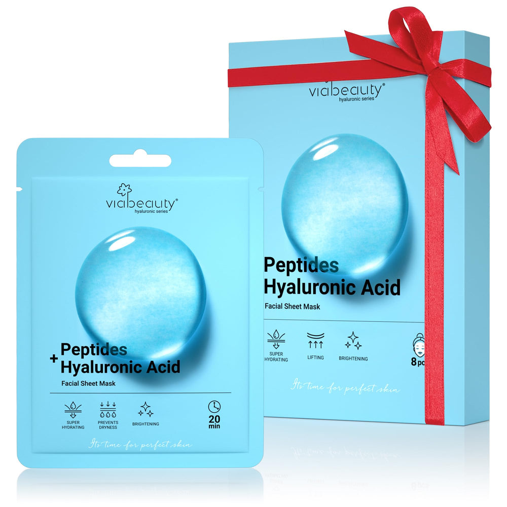 VIABEAUTY hyaluronic acid mask 8-pack packaging for at-home hydration.