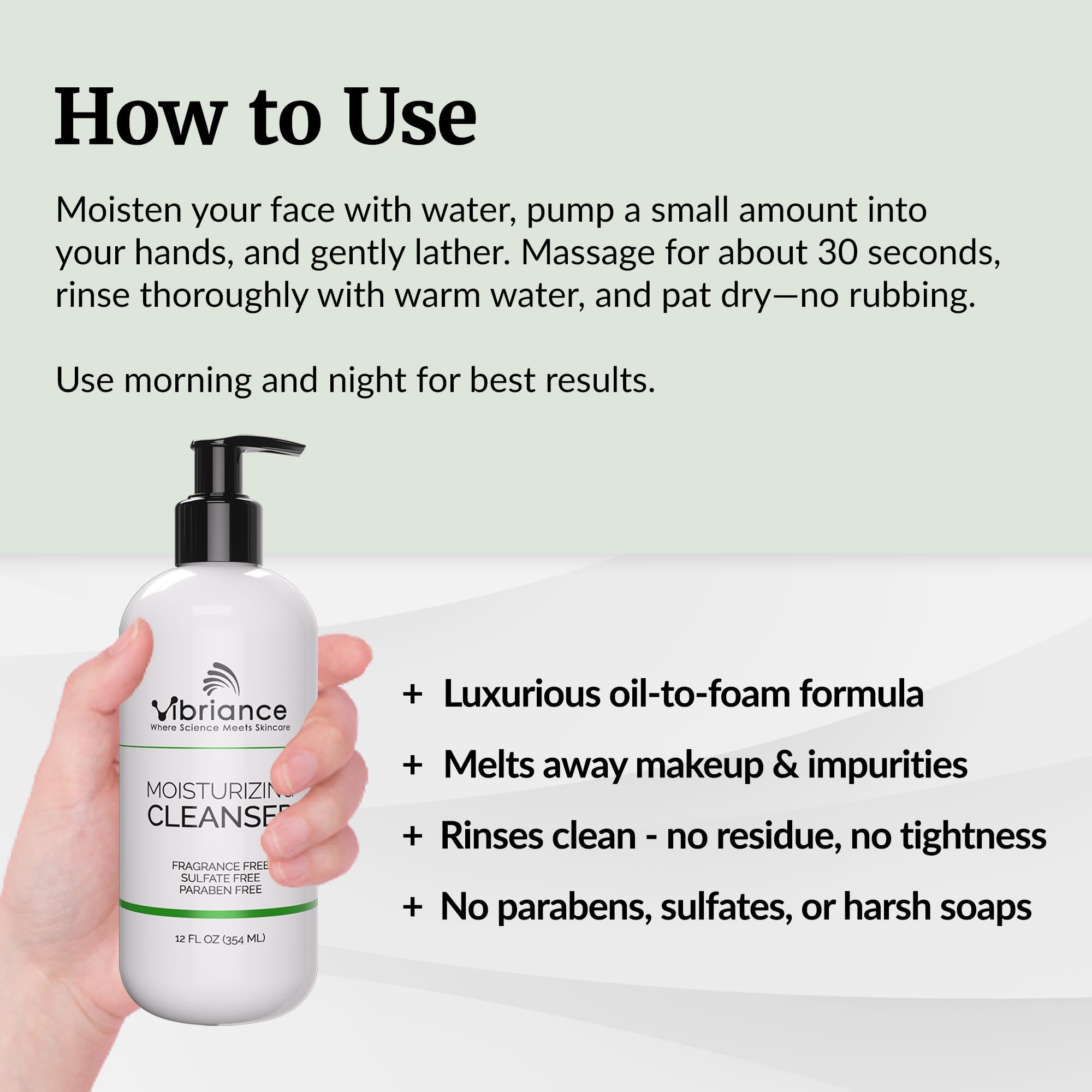 Vibriance Moisturizing Cleanser dry skin before and after hydration support.
