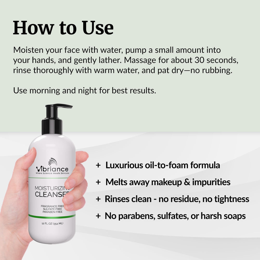 Vibriance Moisturizing Cleanser dry skin before and after hydration support.