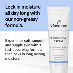 Vibriance Moisturizing Cream texture swatch demonstrates quick absorption for daily use
