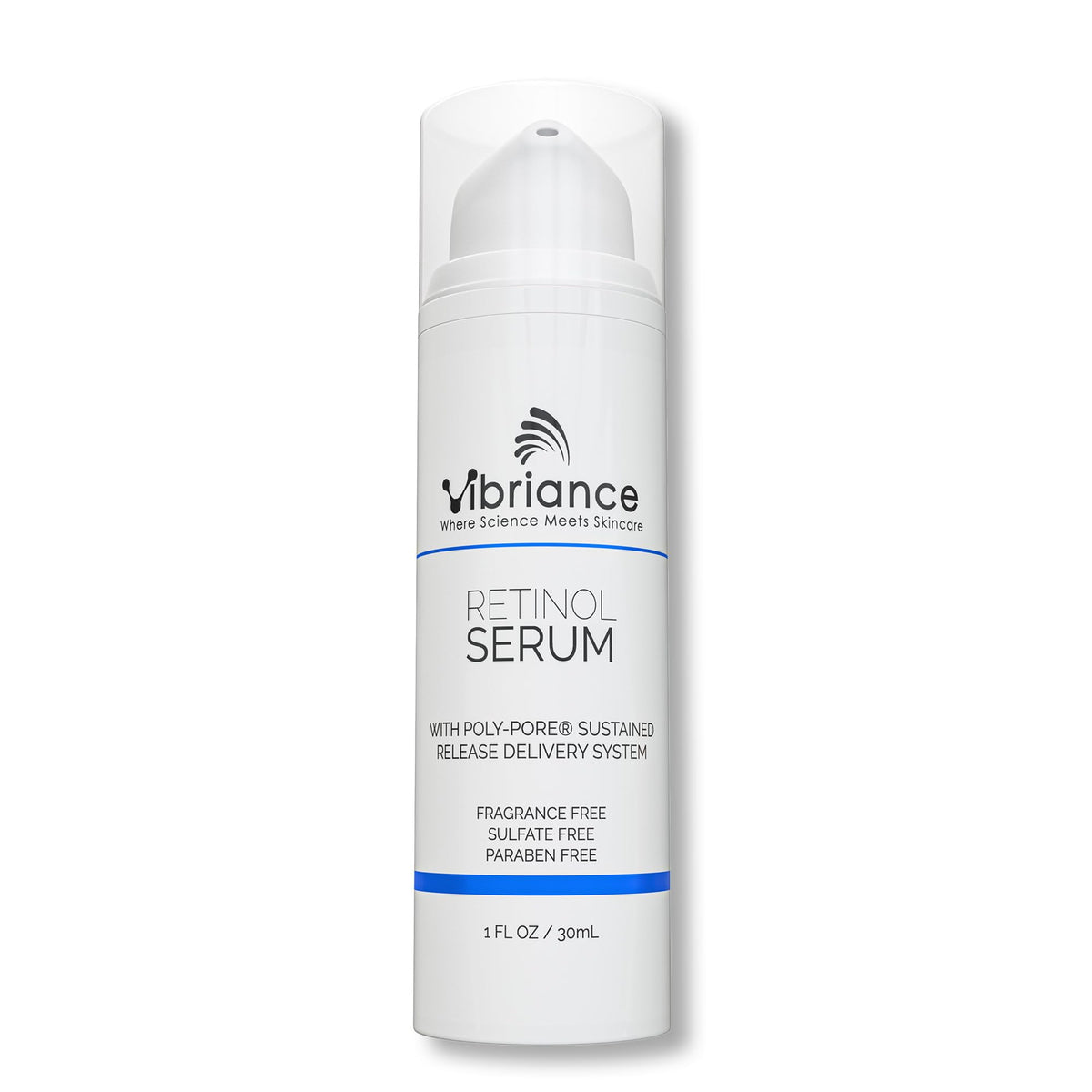 Vibriance Retinol Serum bottle pour showing night-time application.