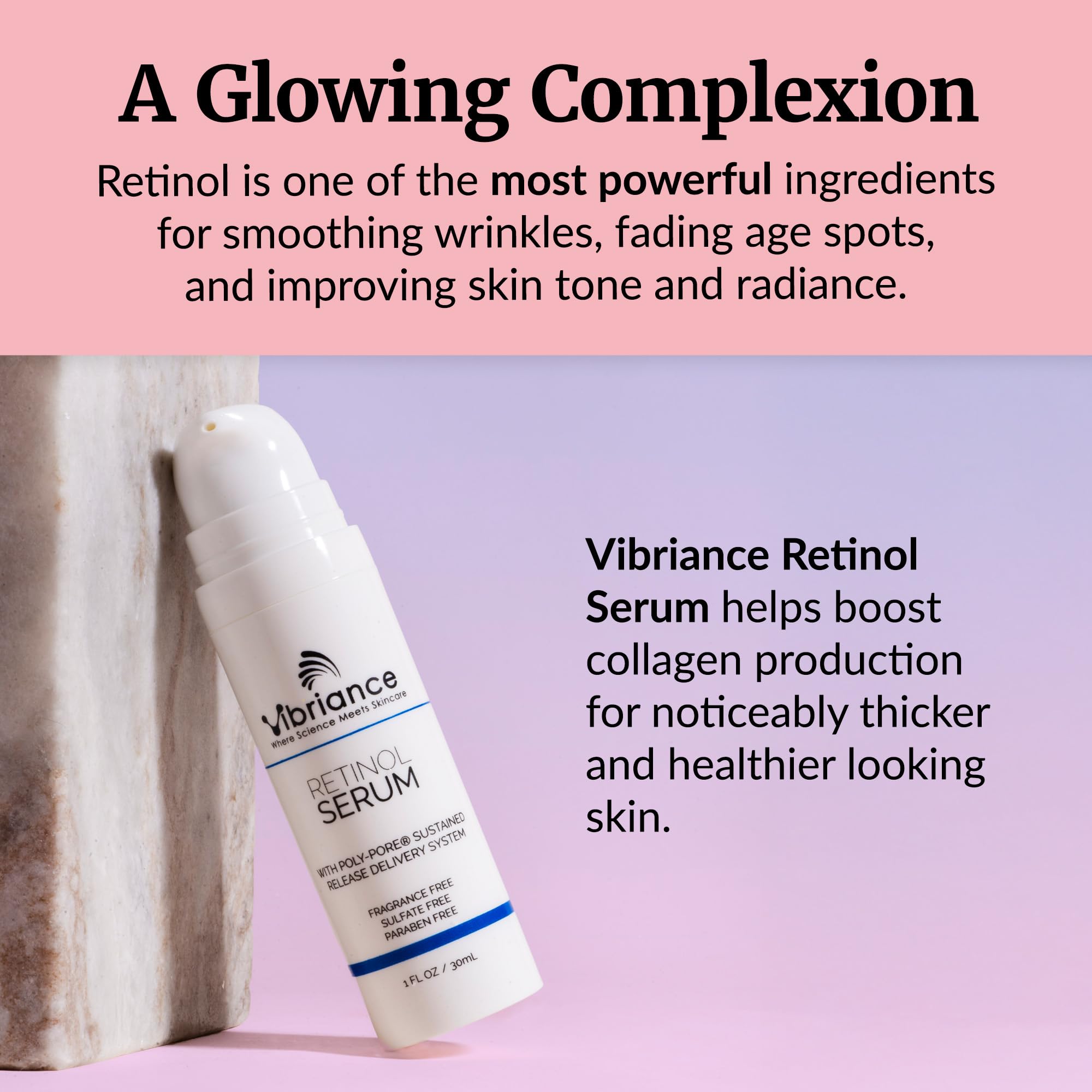 Vibriance Retinol Serum packaging front showcases premium skincare science.