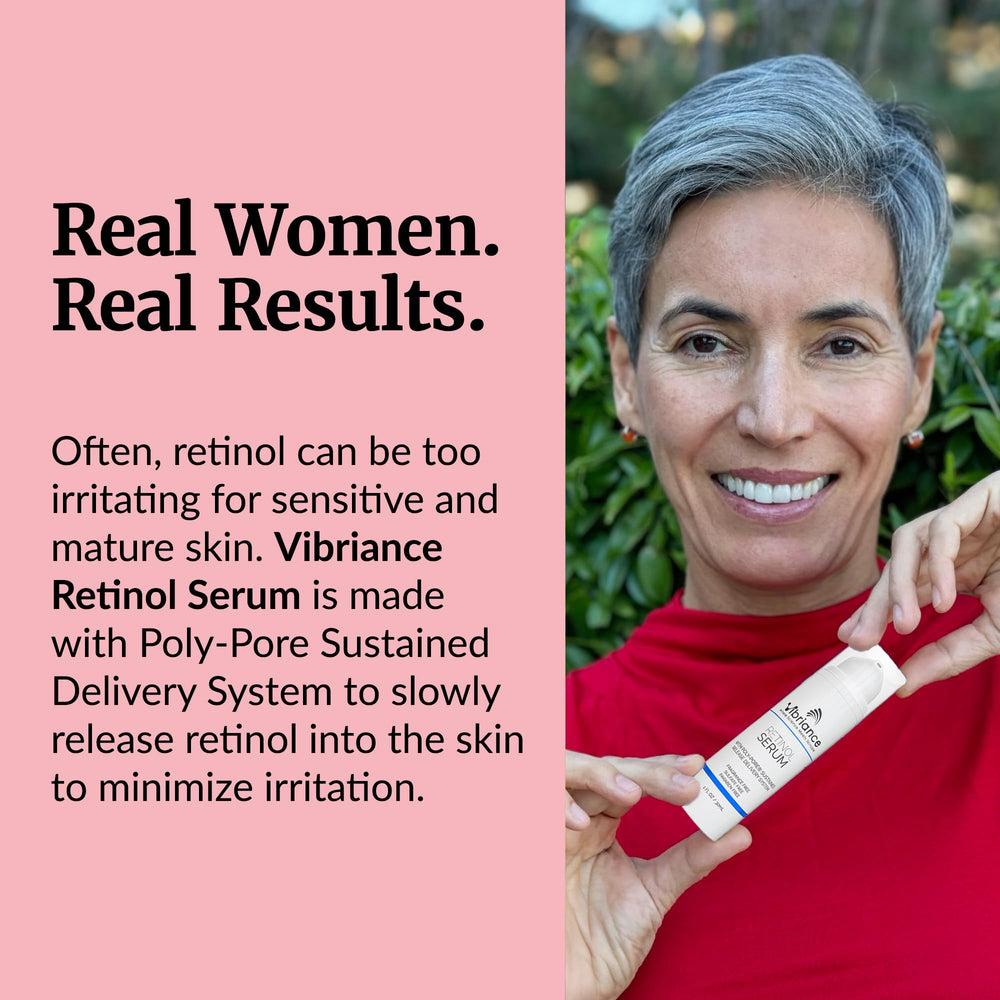 Vibriance Retinol Serum skin glow hints at improved tone and texture.