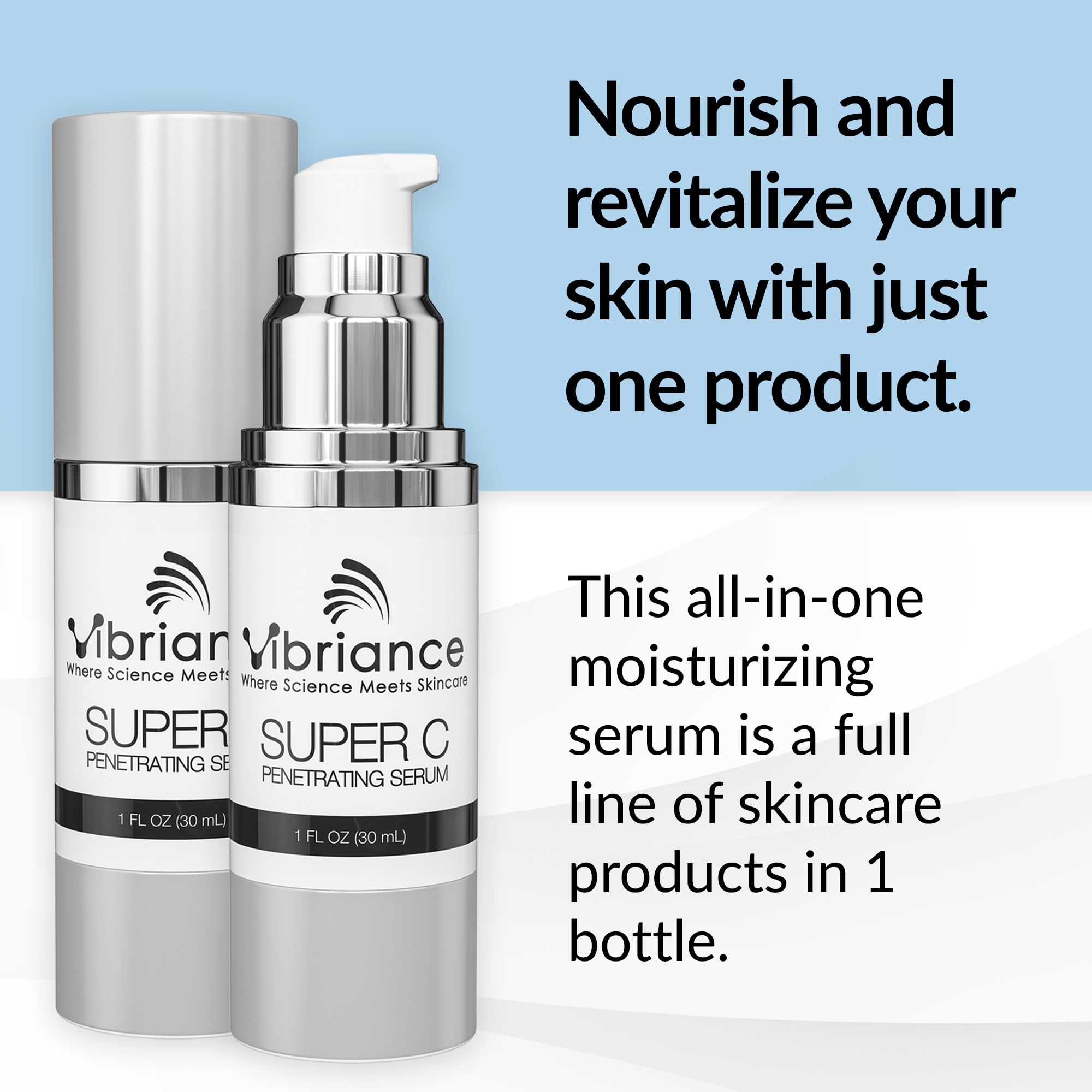 Vibriance Super C Serum being applied, suggesting smoothing and potential firming benefits