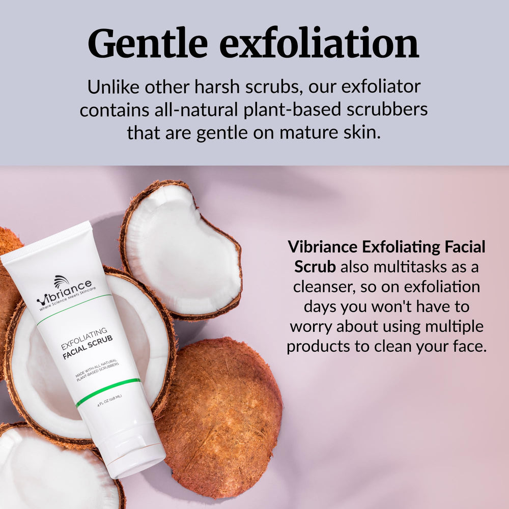 Vibriance Ultra-Gentle Face Scrub cucumber-extract close-up promotes calming cleanse.