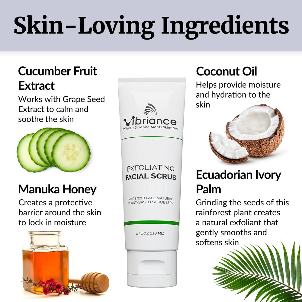 Vibriance Ultra-Gentle Face Scrub manuka-honey image emphasizes soothing nourishment.