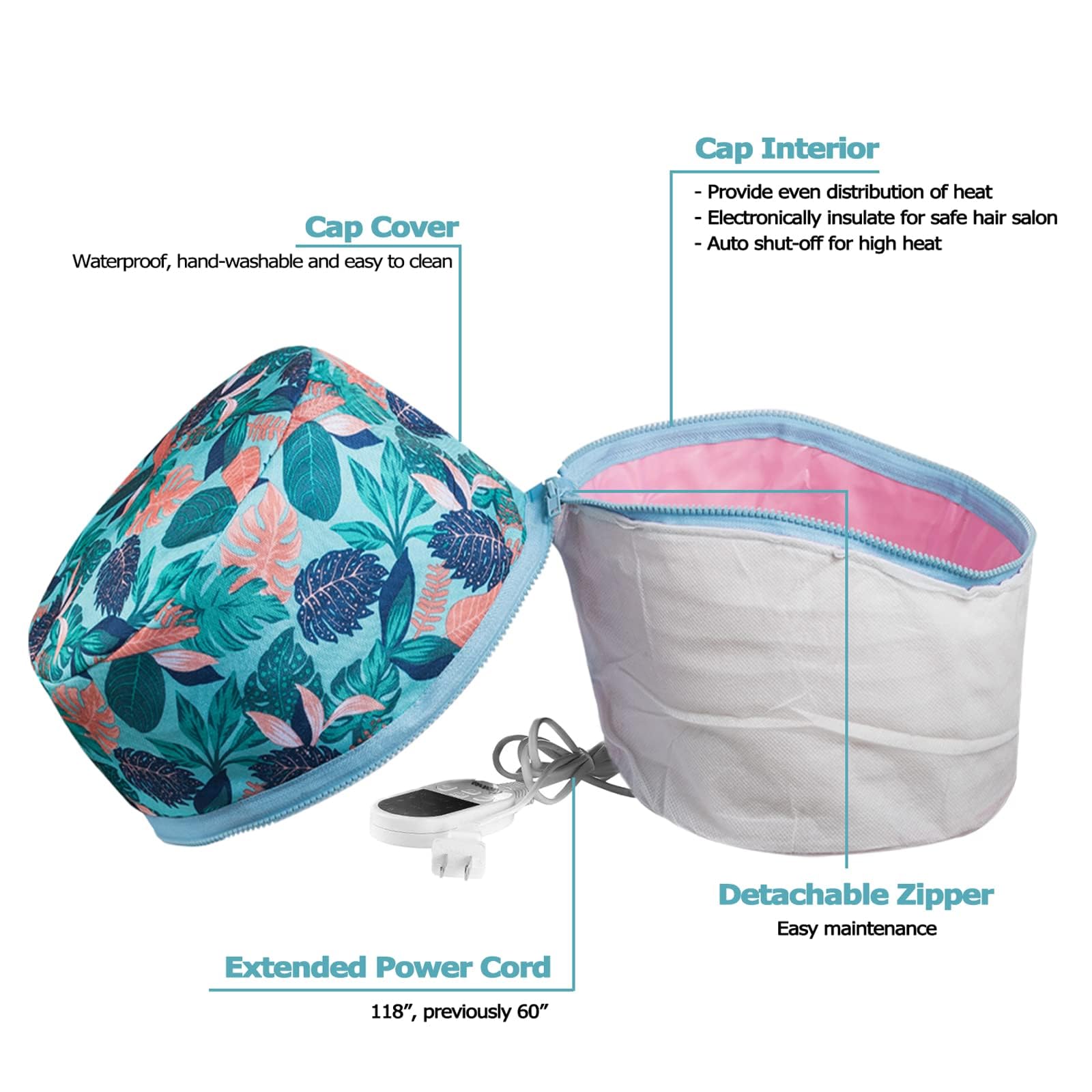 VICARKO Hair Steamer extended cord shows freedom to move while seated under the cap