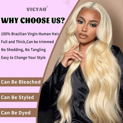 VICYAO 613 blonde body wave bundle weft closeup highlights tight weave and durability.