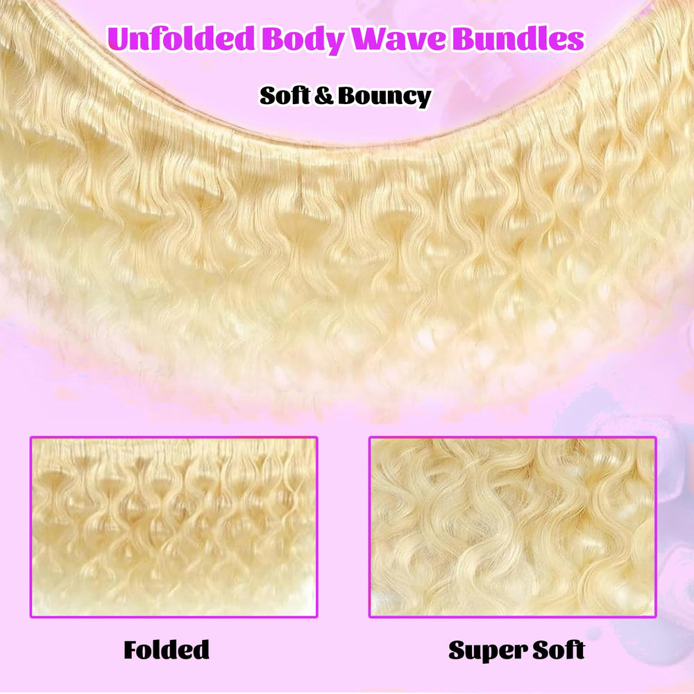 VICYAO 613 blonde body wave bundle closeup shows healthy shine and soft texture.