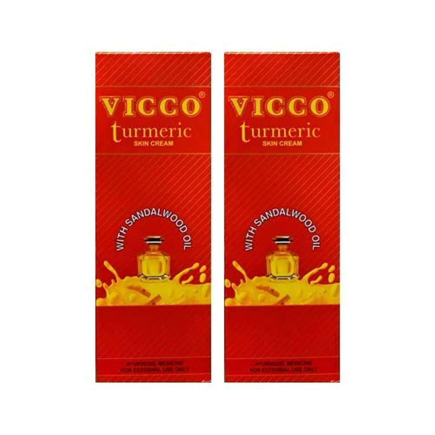 Vicco Turmeric Skin Cream bottle with Sandalwood Oil offering soothing daily moisturization.