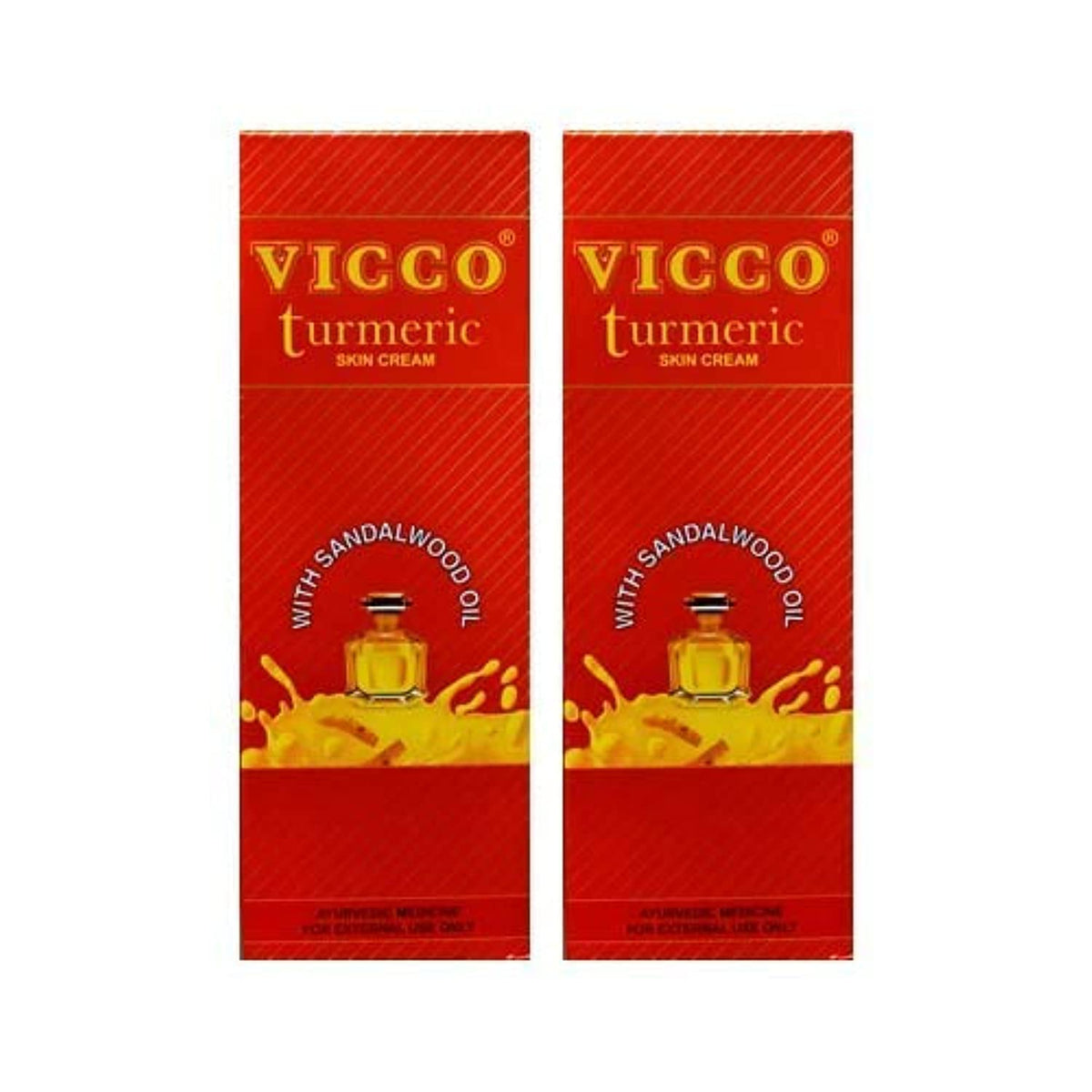 Vicco Turmeric Skin Cream bottle with Sandalwood Oil offering soothing daily moisturization.