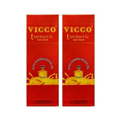 Vicco Turmeric Skin Cream bottle with Sandalwood Oil offering soothing daily moisturization.