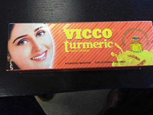 Vicco Turmeric with Sandalwood scent image suggests calming aroma.