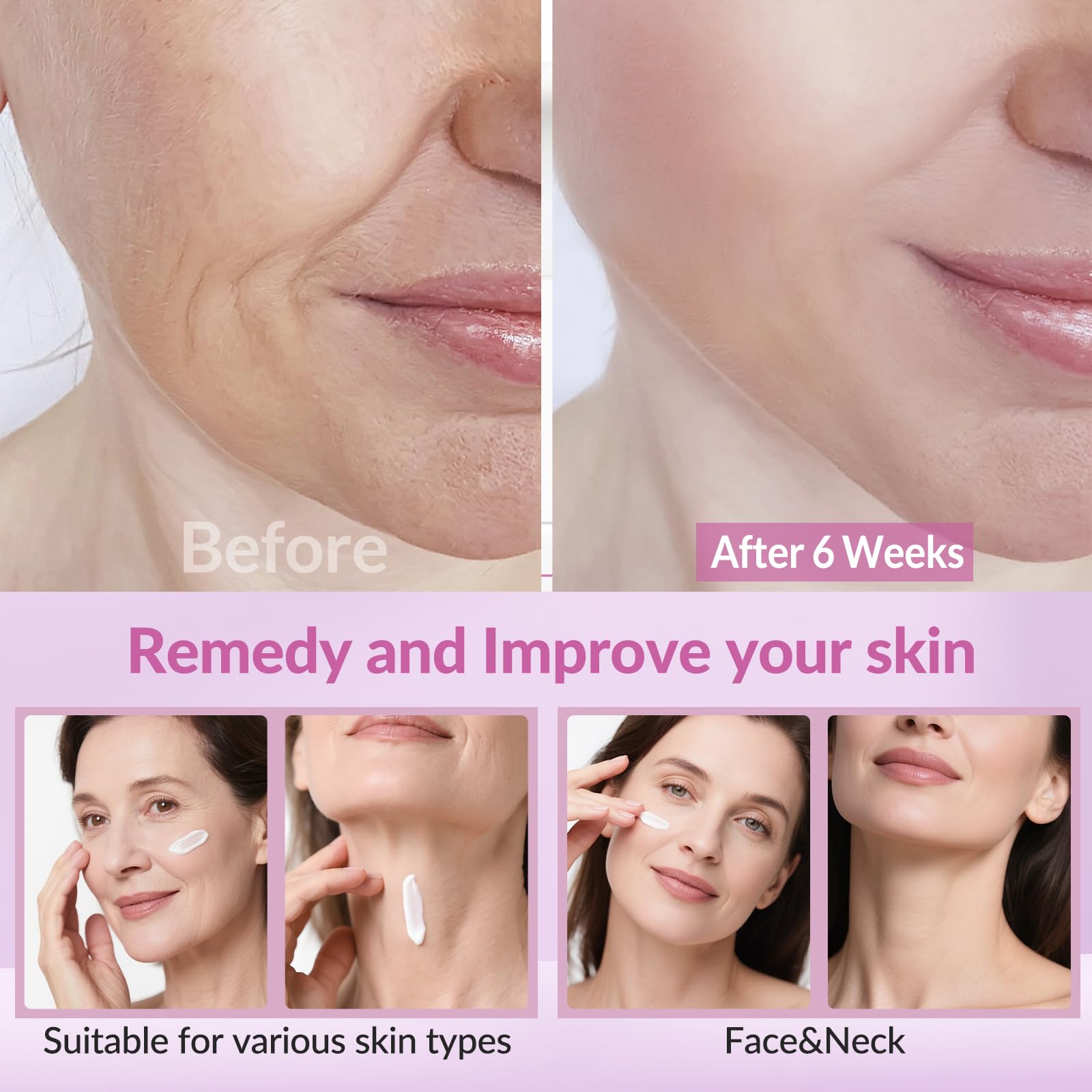 VicGFHS neck cream with hyaluronic acid ingredients displayed for deep hydration