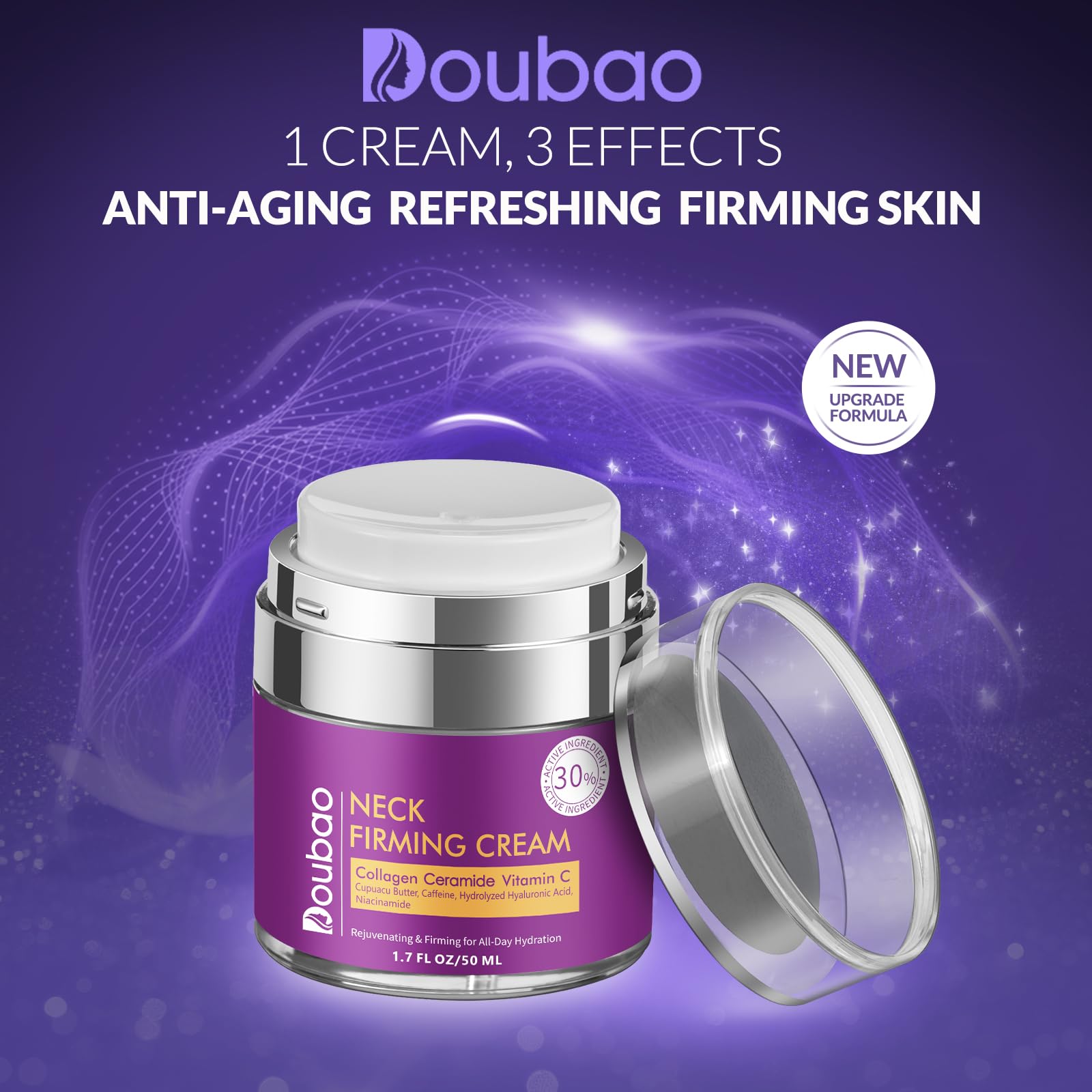 VicGFHS neck cream showcases sculpting formula for improved elasticity and a hydrated, lifted look.