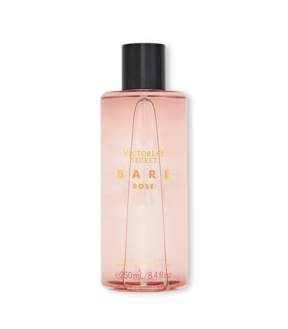 Victoria's Secret Bare Rose fragrance mist bottle showcases warm floral scent for everyday freshness.