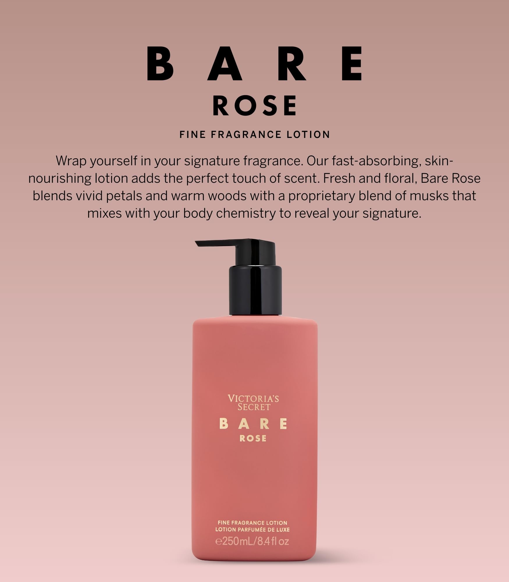 Victoria's Secret Bare Rose lotion emphasizes Rosa Centifolia note enhancing warm floral scent