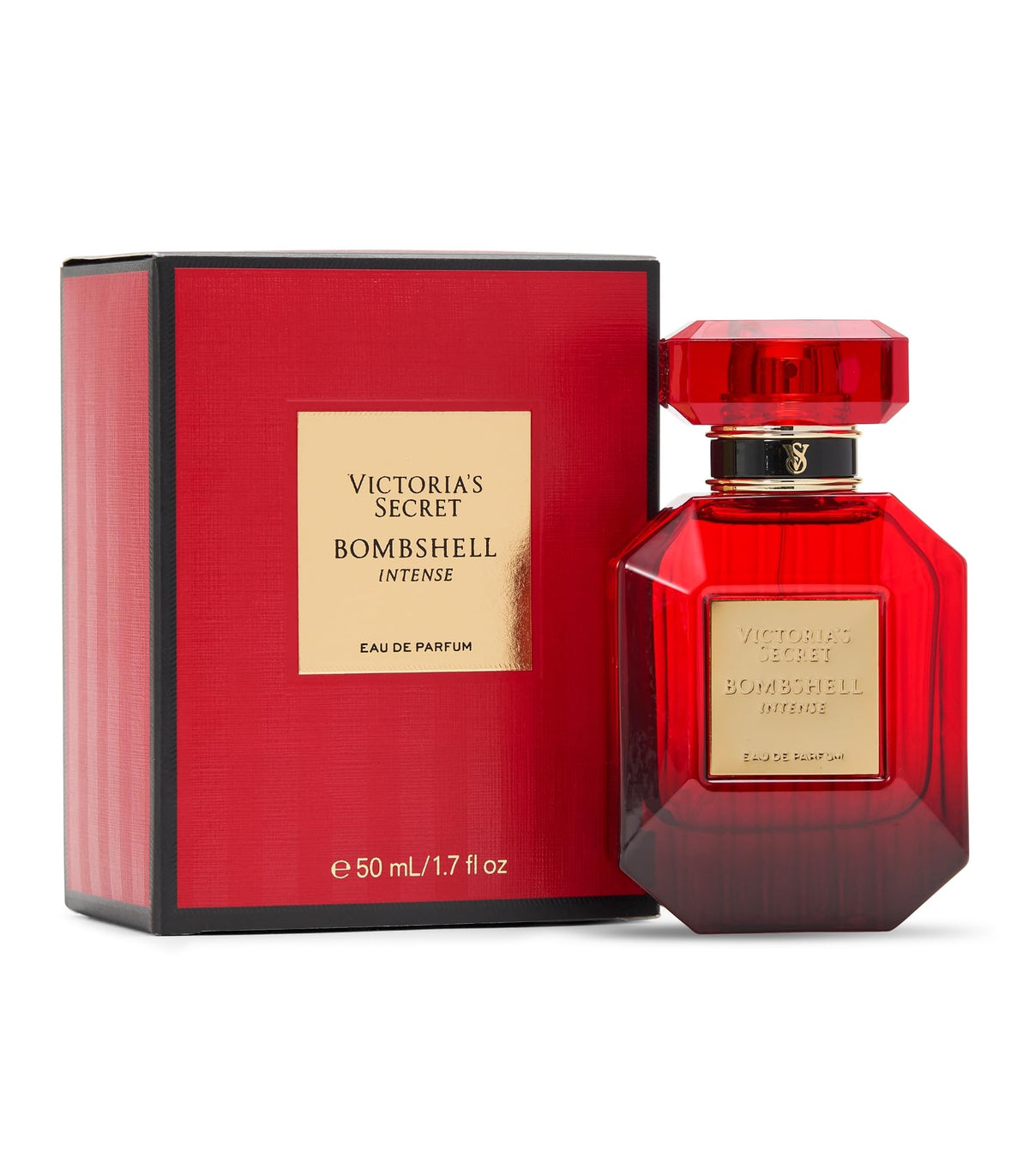 Victoria's Secret Bombshell Intense bottle front view for daily confidence and long-lasting scent.
