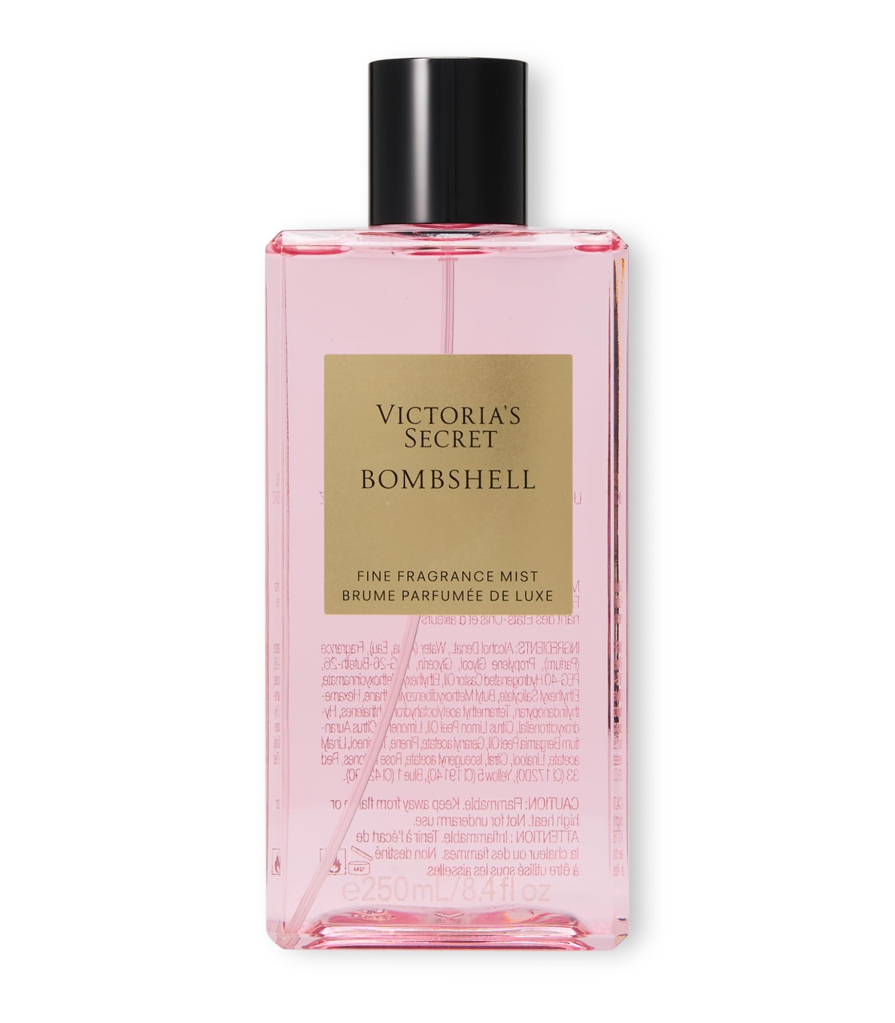 Victoria's Secret Bombshell Mist bottle closeup for a quick daily fragrance refresh.