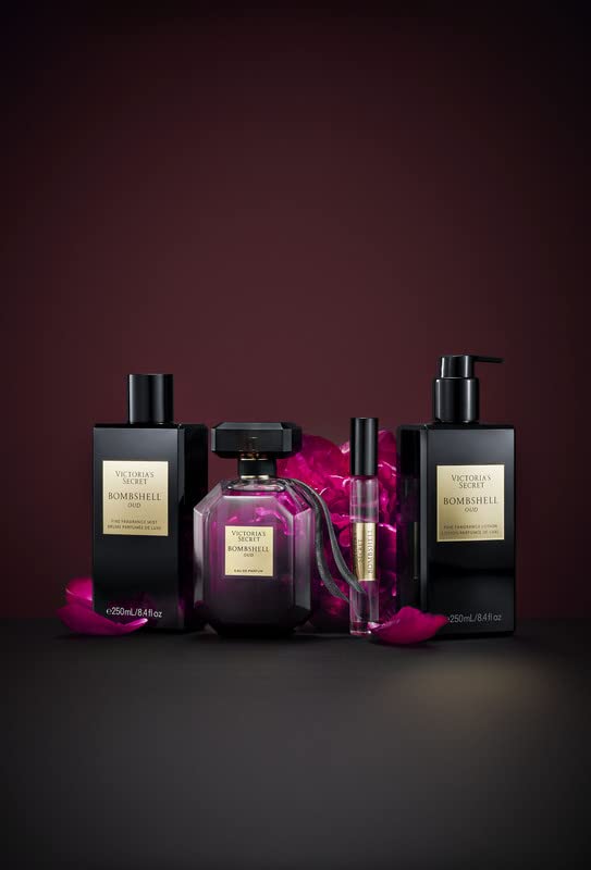 Victoria's Secret Bombshell Oud packaging on display signals premium fragrance gifting.