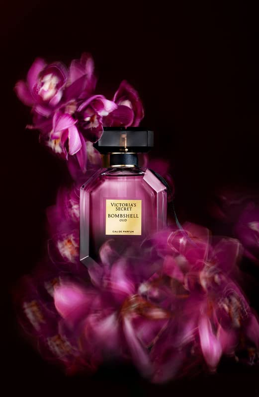 Victoria's Secret Bombshell Oud sueded peony closeup emphasizes luxurious, feminine allure.