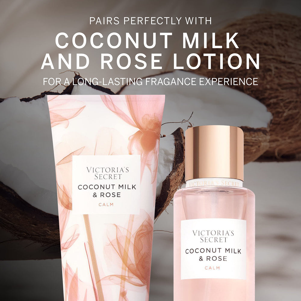 Victoria's Secret Coconut Milk & Rose note closeup highlights coconut milk and rose notes.