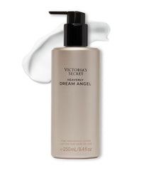 Victoria's Secret Dream Angel fragrance lotion bottle with woody gourmand scent and daily hydration