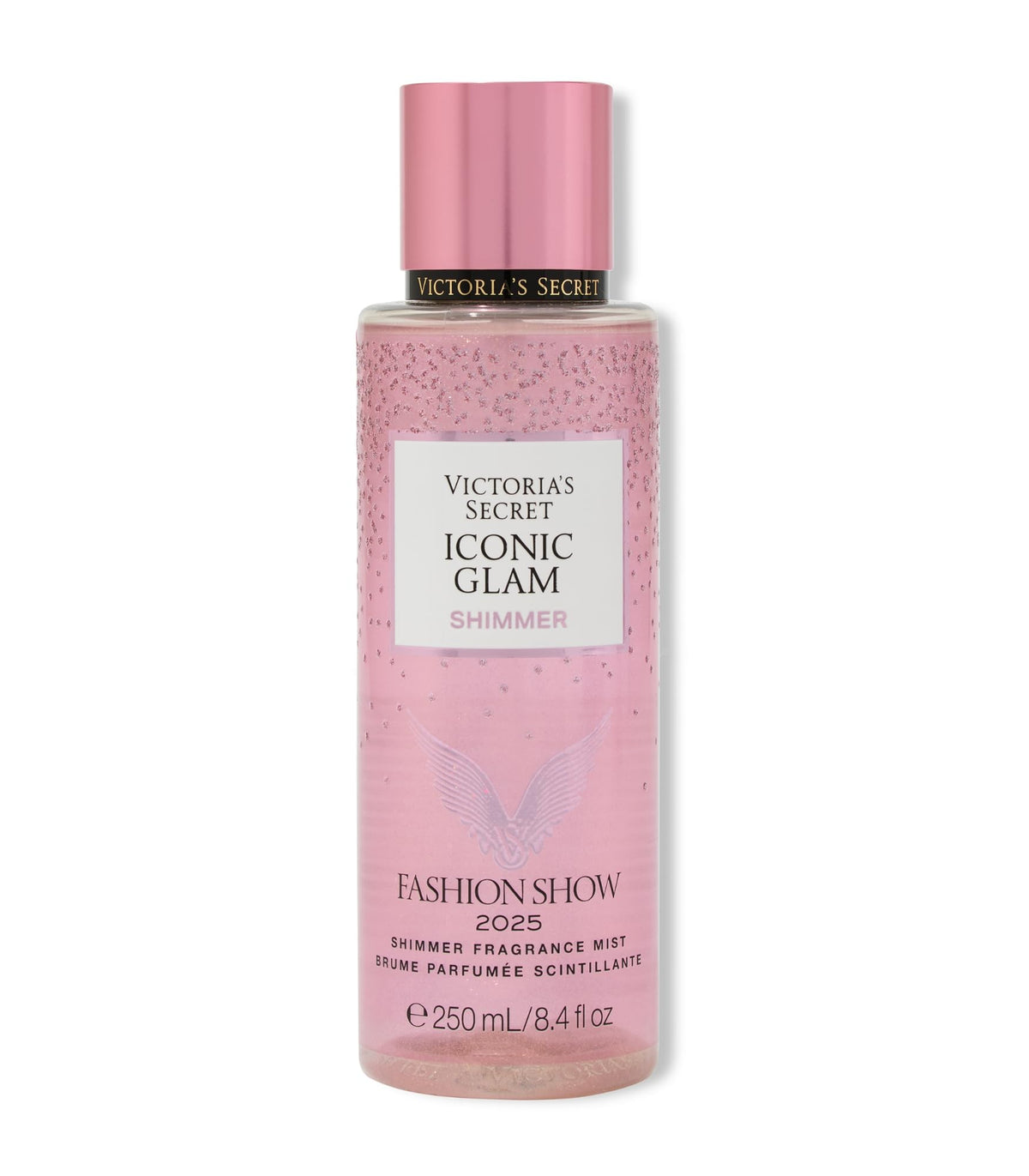 Victoria's Secret Fashion Show Iconic Glam Shimmer fragrance mist front bottle for radiant everyday sparkle.