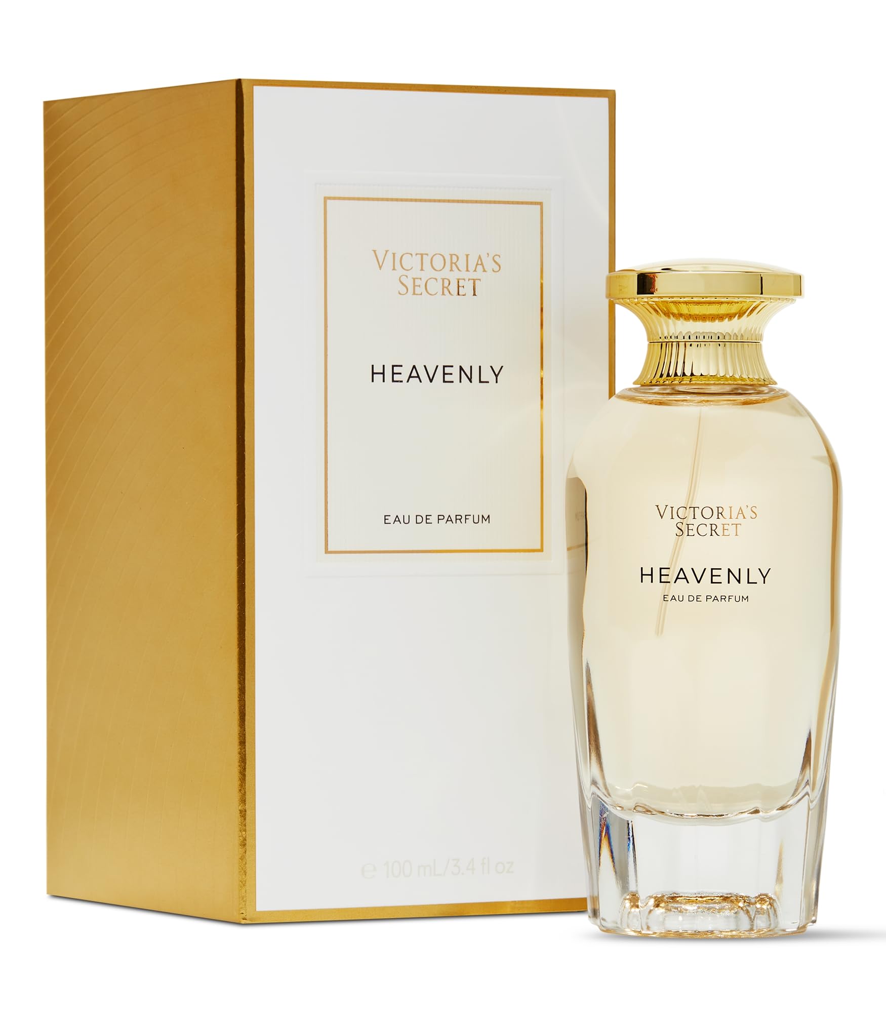 Victoria's Secret Heavenly bottle front view highlighting a luminous fragrance presence.