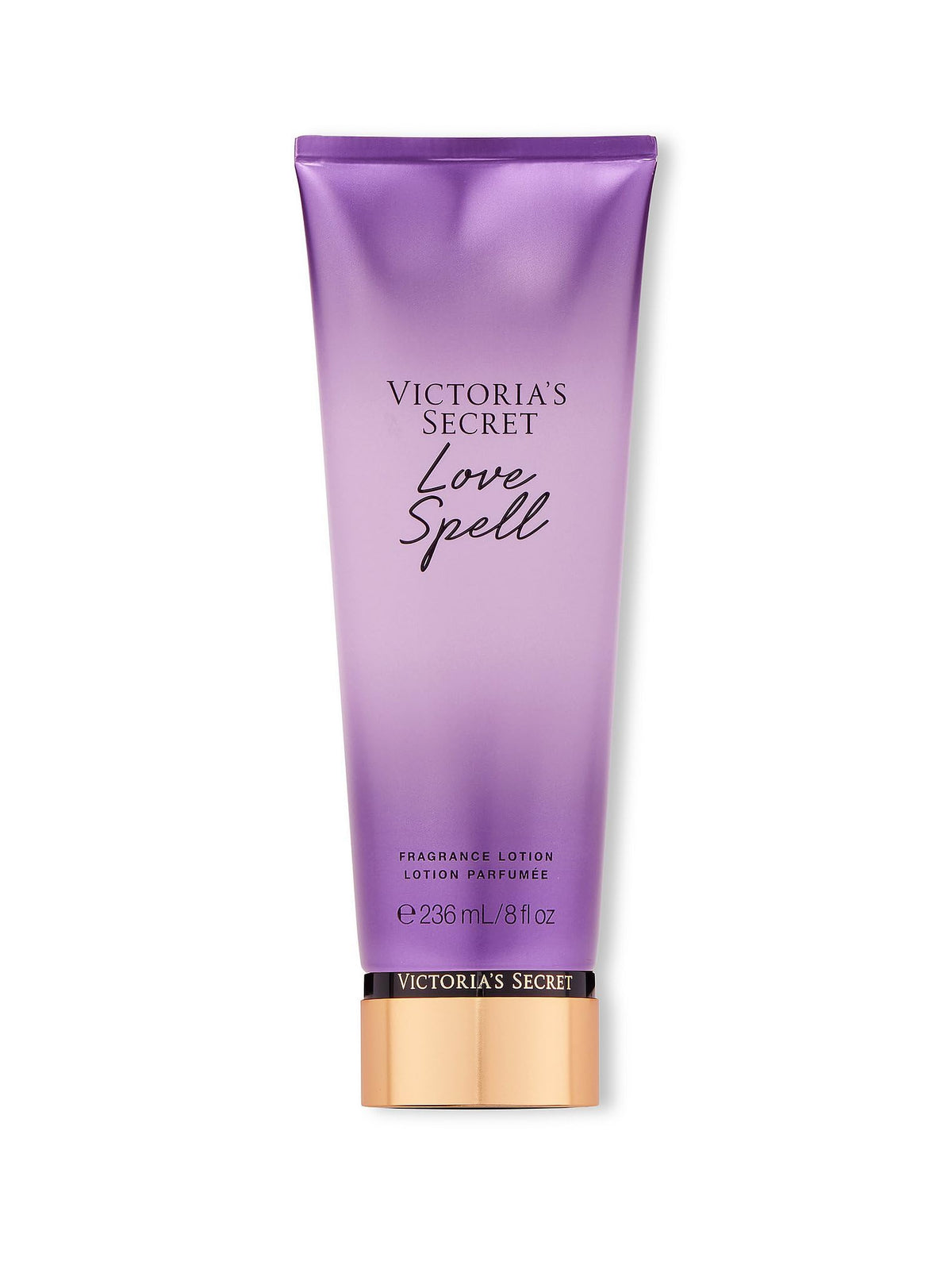 Victoria's Secret Love Spell lotion bottle closeup showing nourishing hydration for smooth skin.