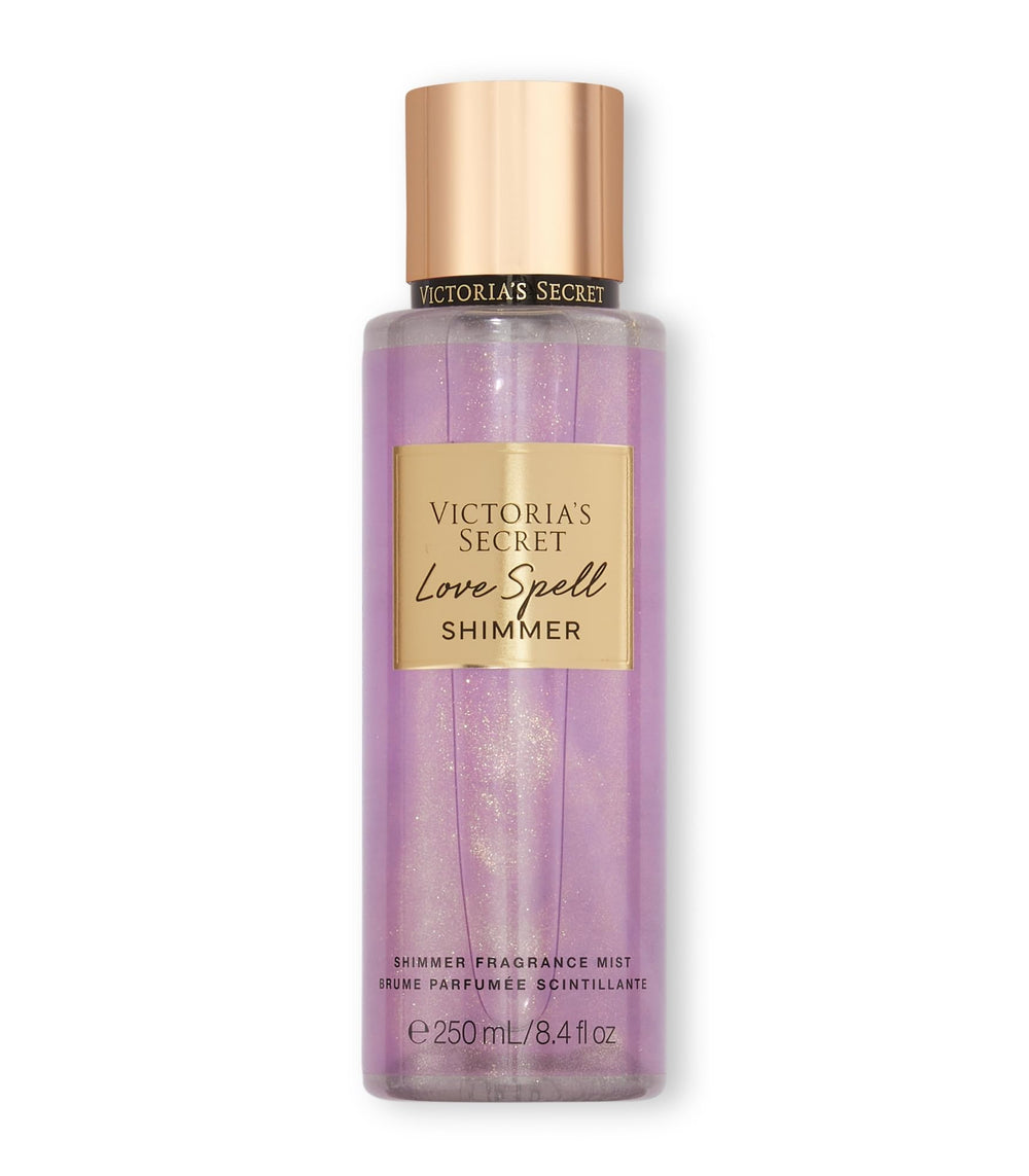 Victoria's Secret Love Spell Shimmer Mist bottle with shimmering finish for daily refresh.