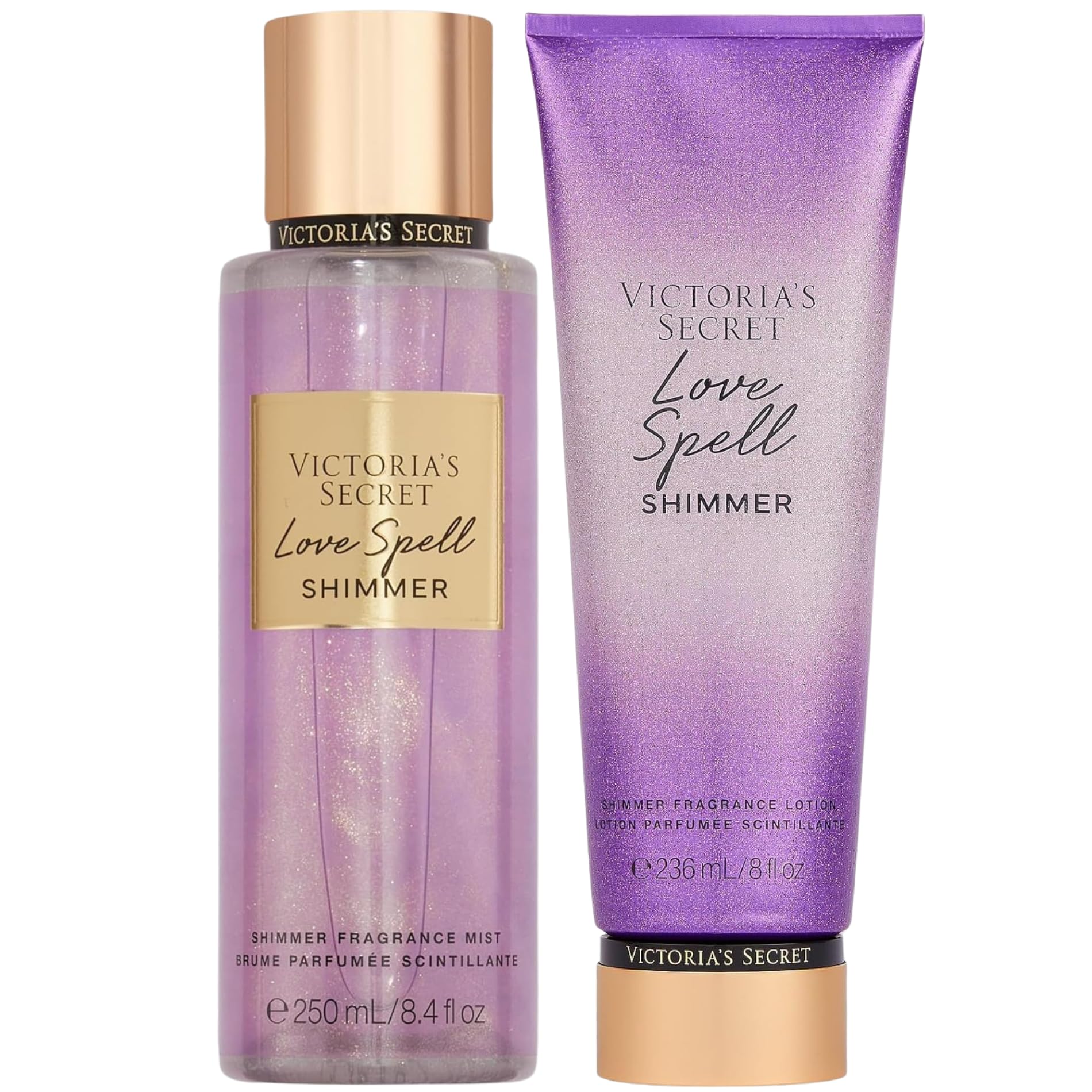 Victoria's Secret Love Spell Shimmer Mist bottle for long-lasting fragrance with a subtle sparkle.