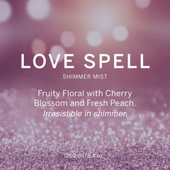 Victoria's Secret Love Spell Shimmer Mist detailed-ingredients image emphasizes youthful, light scent.