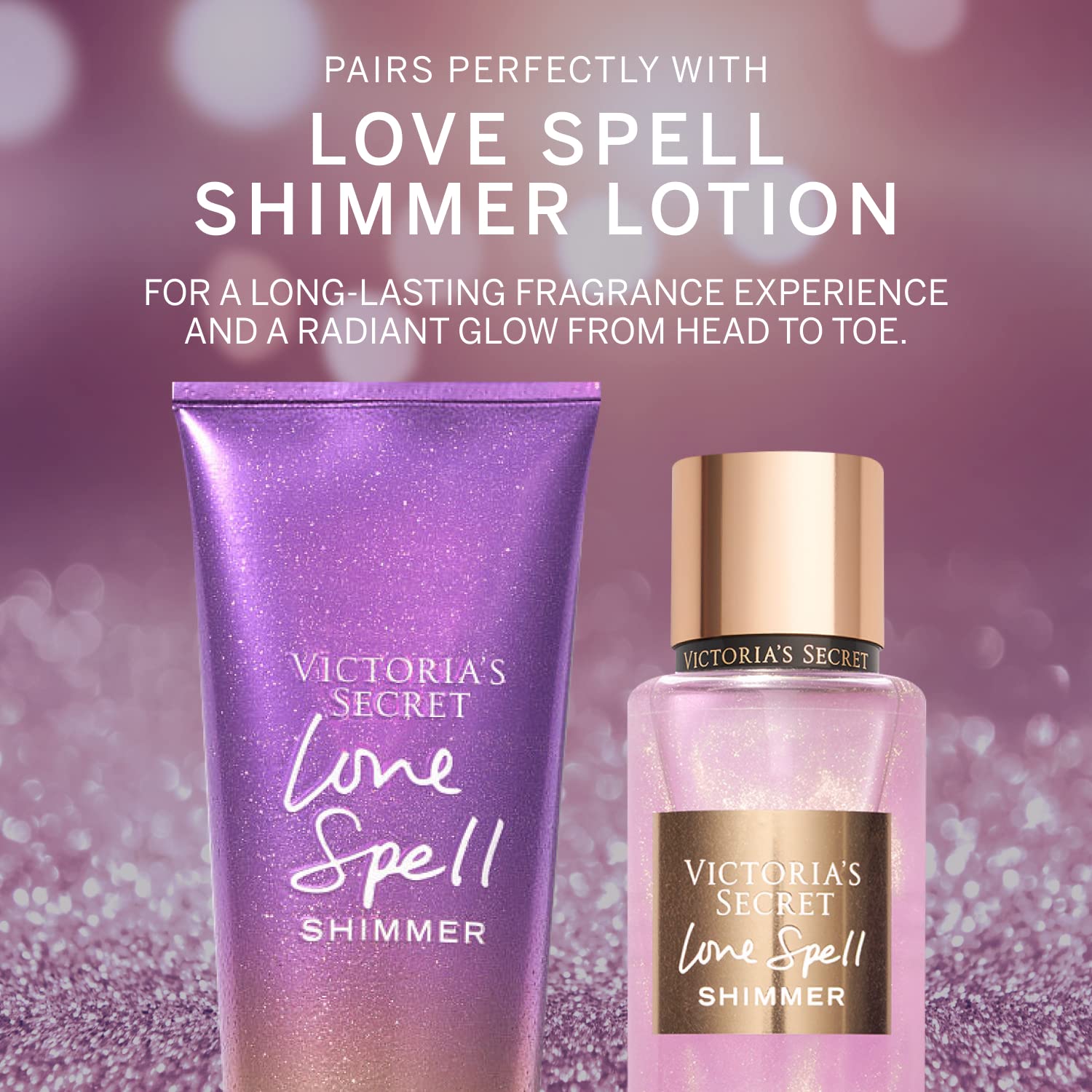 Victoria's Secret Love Spell Shimmer Mist splash demonstrates playful fragrance for casual wear.