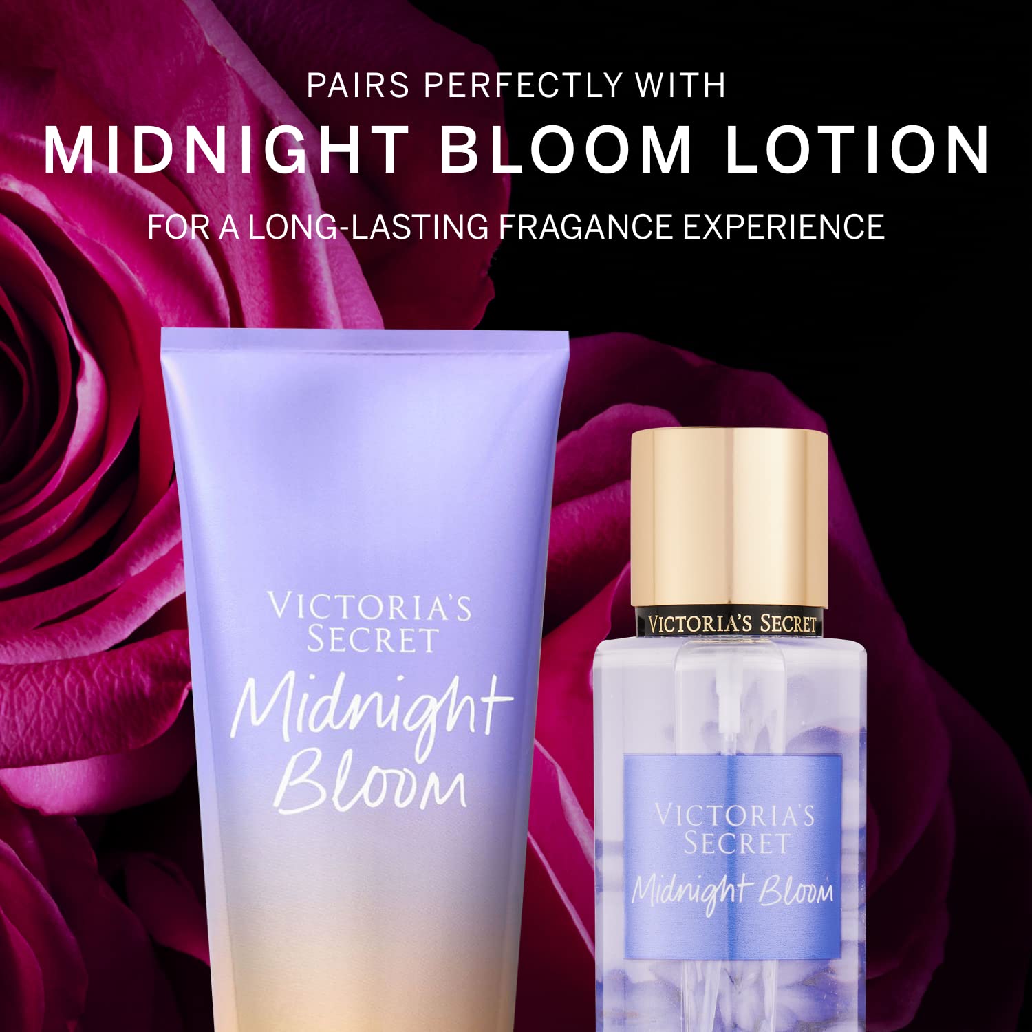 Victoria's Secret Midnight Bloom mist applied to pulse points for daily wear.