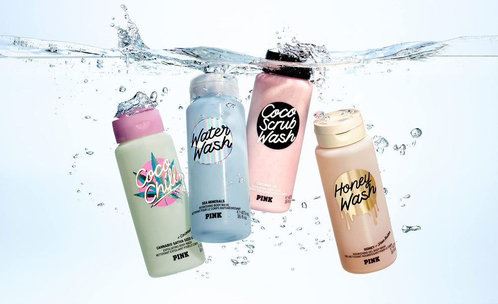 Victoria's Secret Pink Coco Scrub Wash bottle contains 75% post-consumer recycled plastic