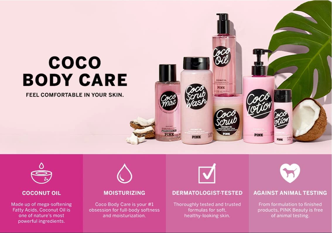 Victoria's Secret Pink Coco Scrub Wash premium packaging on display