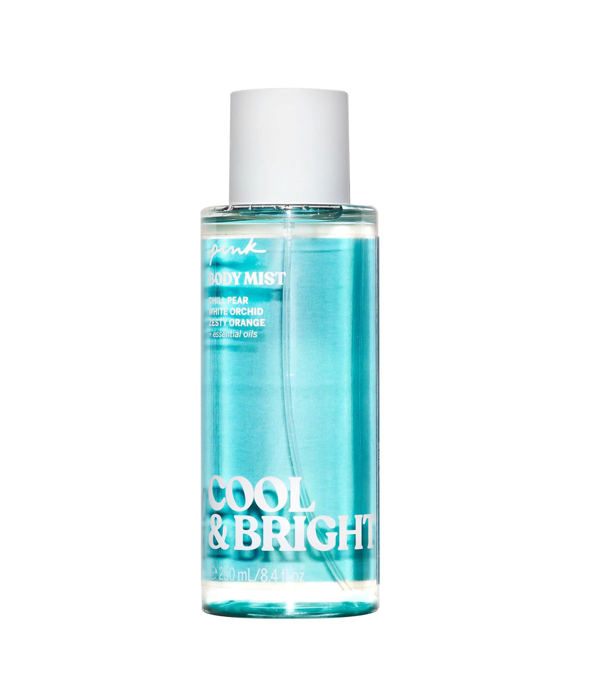 Victoria's Secret Pink Cool and Bright bottle focus evokes refreshing mood lift for daily wear.