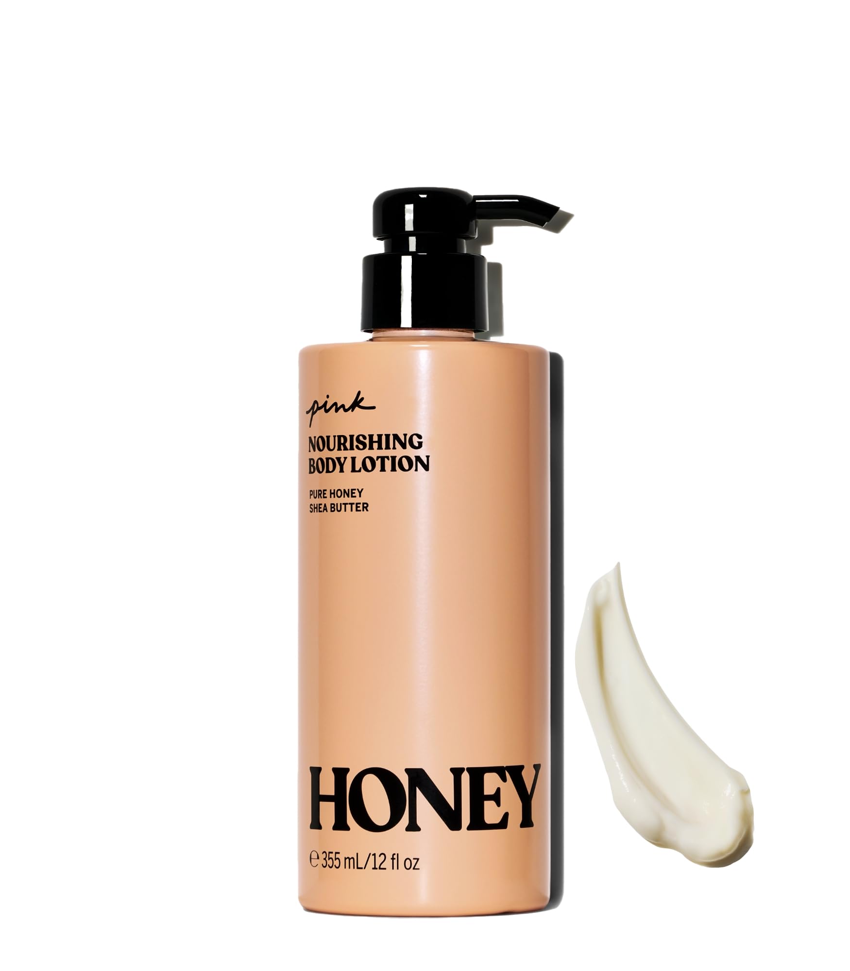 Victoria's Secret Pink Honey Nourishing Body Lotion bottle pouring for silky hydration