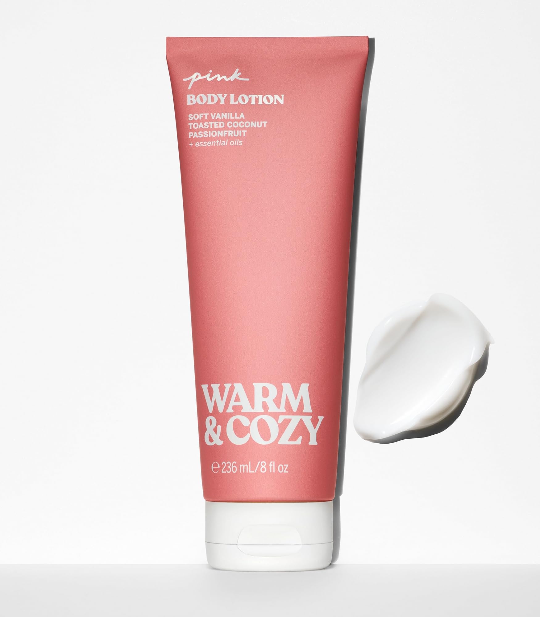 Victoria's Secret PINK Warm and Cozy notes image emphasizes vanilla, coconut, and passionfruit.