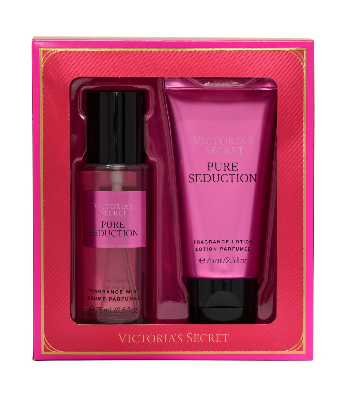 Victoria's Secret Pure Seduction fragrance mist bottle for a confident fruity mood.