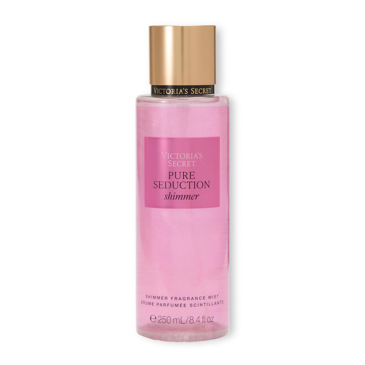 Victoria's Secret Pure Seduction Shimmer bottle closeup highlighting fruity floral notes for everyday wear.