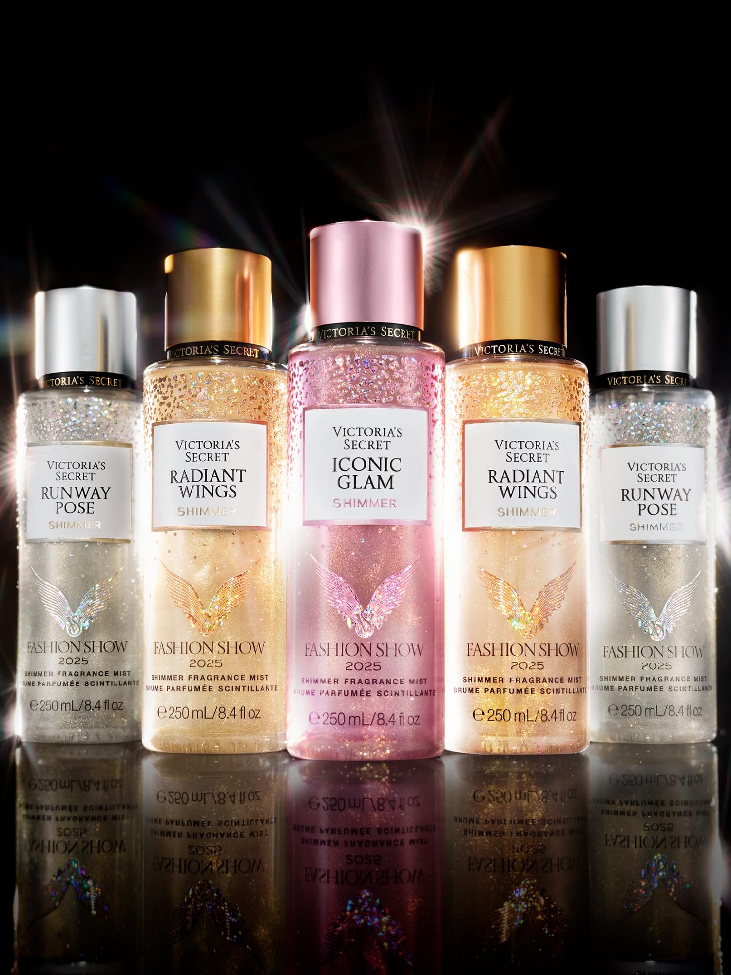 Victoria's Secret Radiant Wings 8.4 oz bottle, ideal for daily use and purse-ready touch-ups.