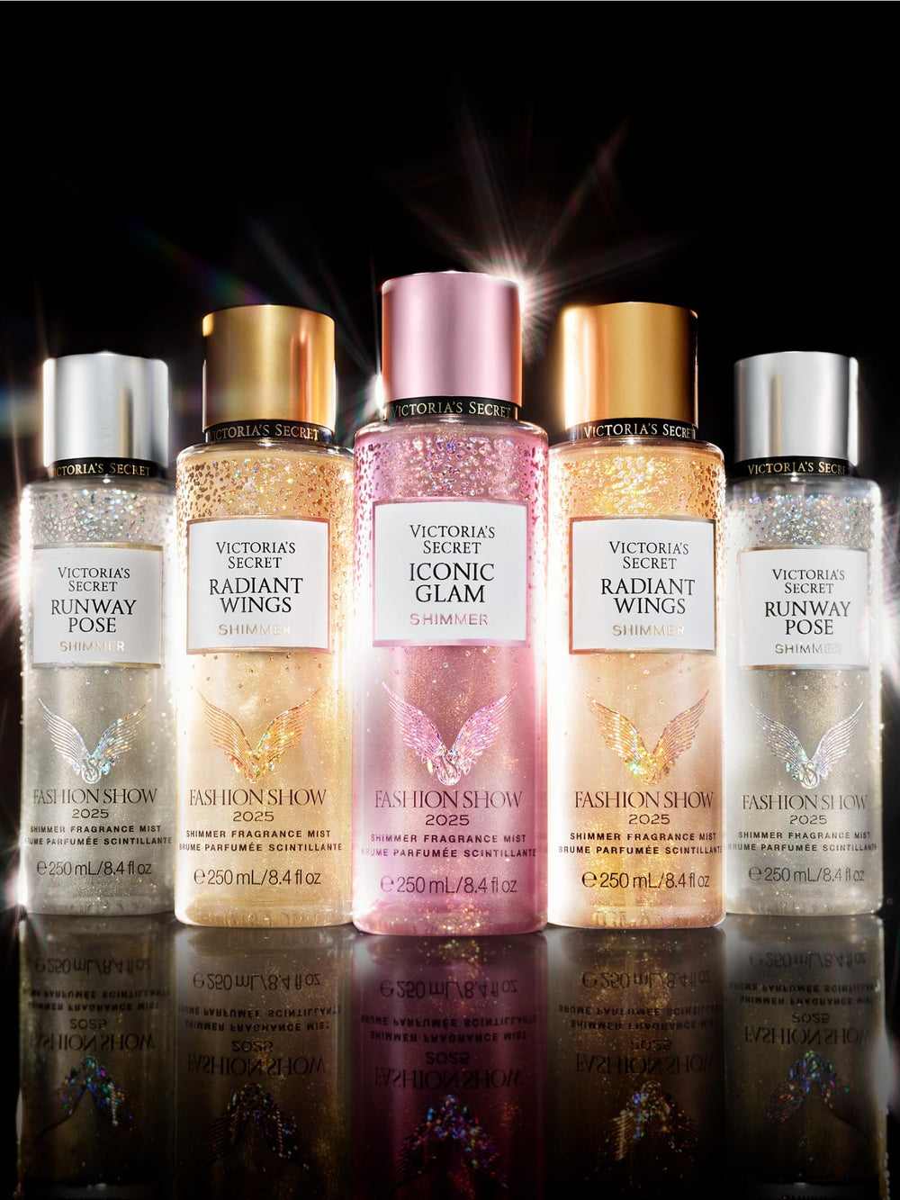 Victoria's Secret Radiant Wings 8.4 oz bottle, ideal for daily use and purse-ready touch-ups.
